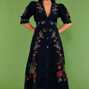 BNWT Farm Rio Dress Size L Black Crosstitch Dress